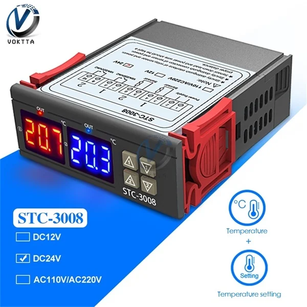 STC-3018 STC-3028 STC-3008 12 V 24 V 110-220 V Цифровой Температура контроллер двойной Дисплей зонд Термостат реле терморегулятор - Цвет: STC-3008 DC 24V