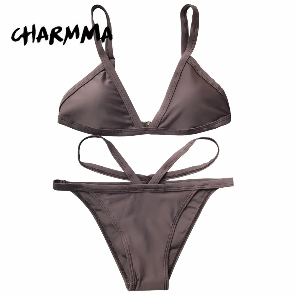 Zaful Sexy Padded V Strap Thong Bikinis Women Coffee Swimsuit My XXX Hot Girl