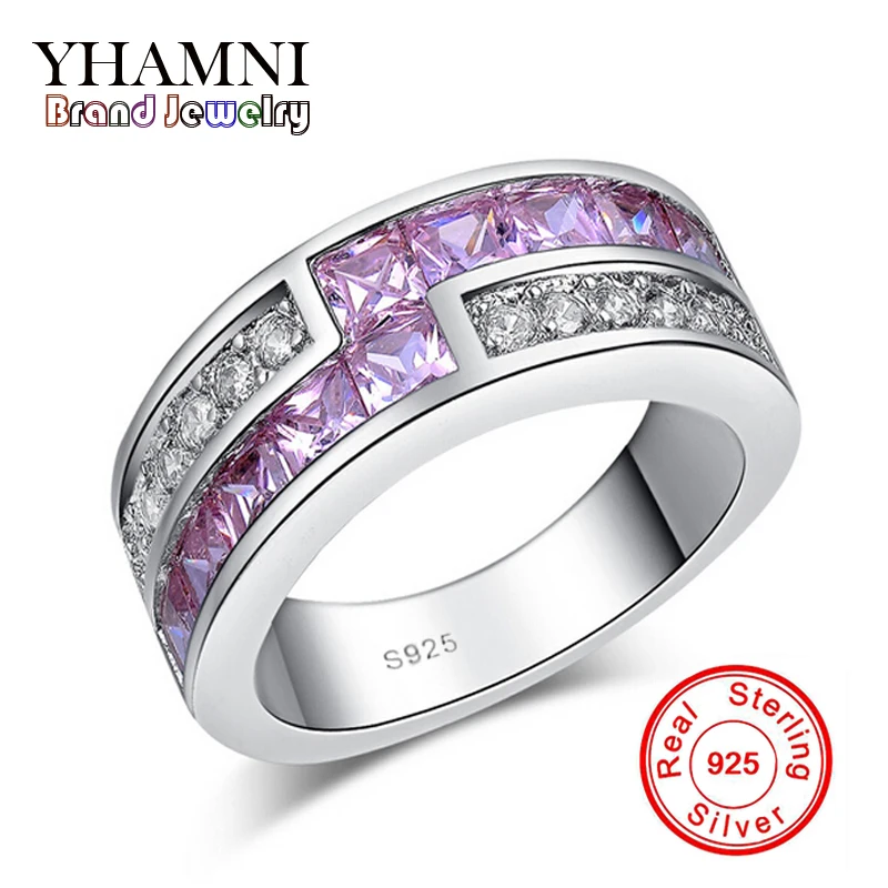

Fine Jewelry With S925 Stamp Real 925 Sterling Silver Ring Set Pink Cubic Zircon Wedding Rings for Women YR013