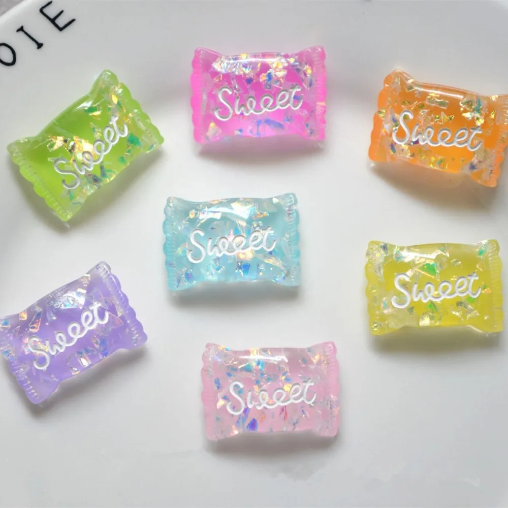 

5PC Sequins Sweet Candy Resin Accessories Jewelry Necklaces Decorative Material Flat Back Resin DIY Glitter Art Craft Supplies