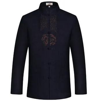 

AILOOGE Jackets Men Dragon Embroidery Jackets Long Sleeve Plus Size 3XL Chinese Jacket Han Fu Mandarin Collar Tai Chi Clothing