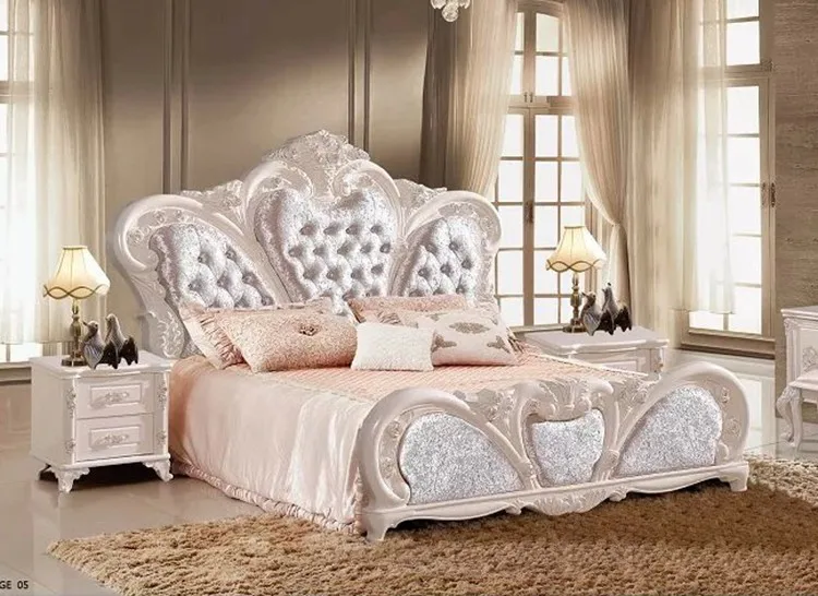 Современная Европейская кровать из массива дерева модная резная кожаная французская мебель для спальни king size HC00108