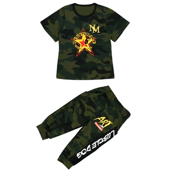

Big Boy's Fashion Summer Sets Colorful Camouflage Loose Fit T-shirts+Shorts 2PCS Clothing Sets Hip Hop Dancer Woven Belts Sets