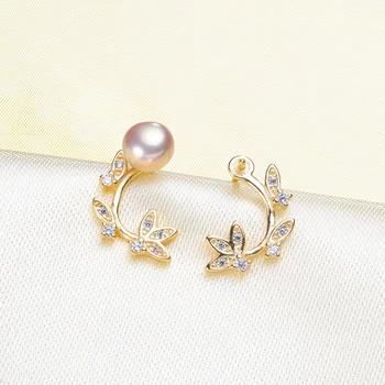 

S925 Sterling Silver leaf Design Pearl Earrings Settings Women DIY Pearl Earrings Components Silver&Gold Color 3Pairs