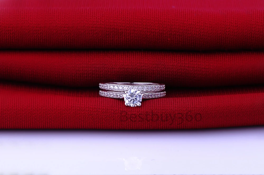 1 carat 925 sterling silver ring band sets NSCD simulation diamond love wedding Ring Set for women (BB)