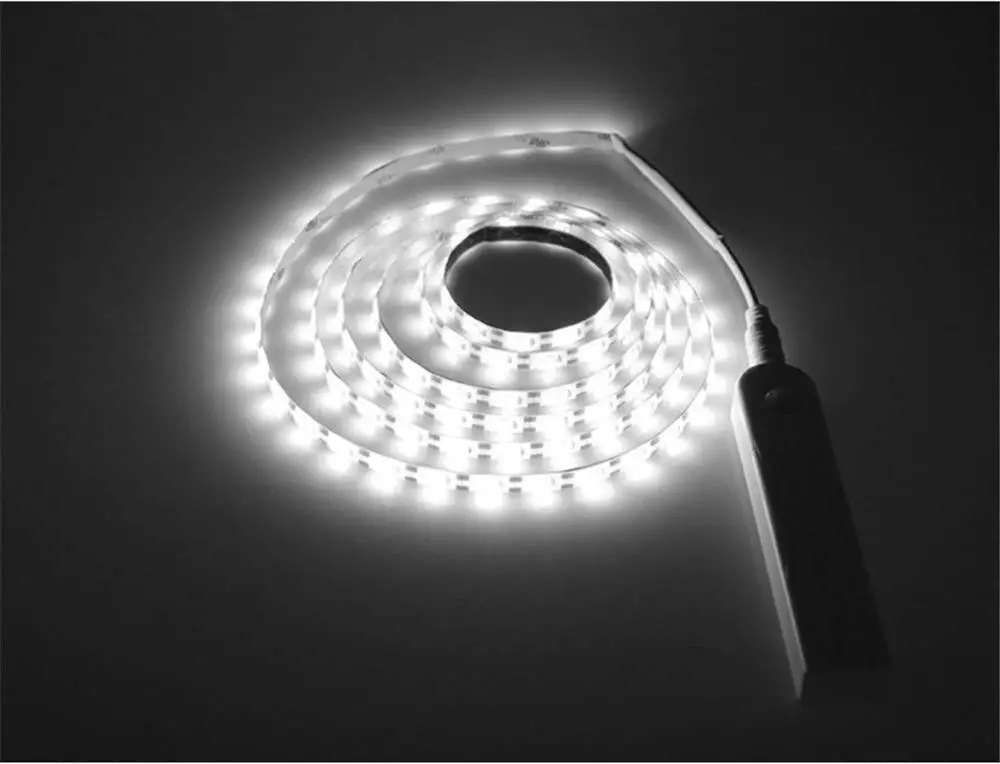 1 м 2 м 3 м беспроводной PIR датчик движения светодиодный шкаф ночной Светильник 5 в 2835 Светодиодная лента питание от батареи типа ААА Гибкая лампа освещения - Испускаемый цвет: white