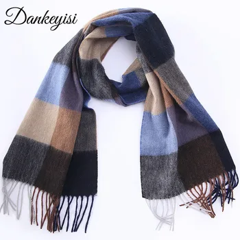 

DANKEYISI Wool Scarf Men Women Long Plaid Scarf Bandana Winter Women Scarf Tassel Shawls Female Thicken Warm Scarves Wool 2017