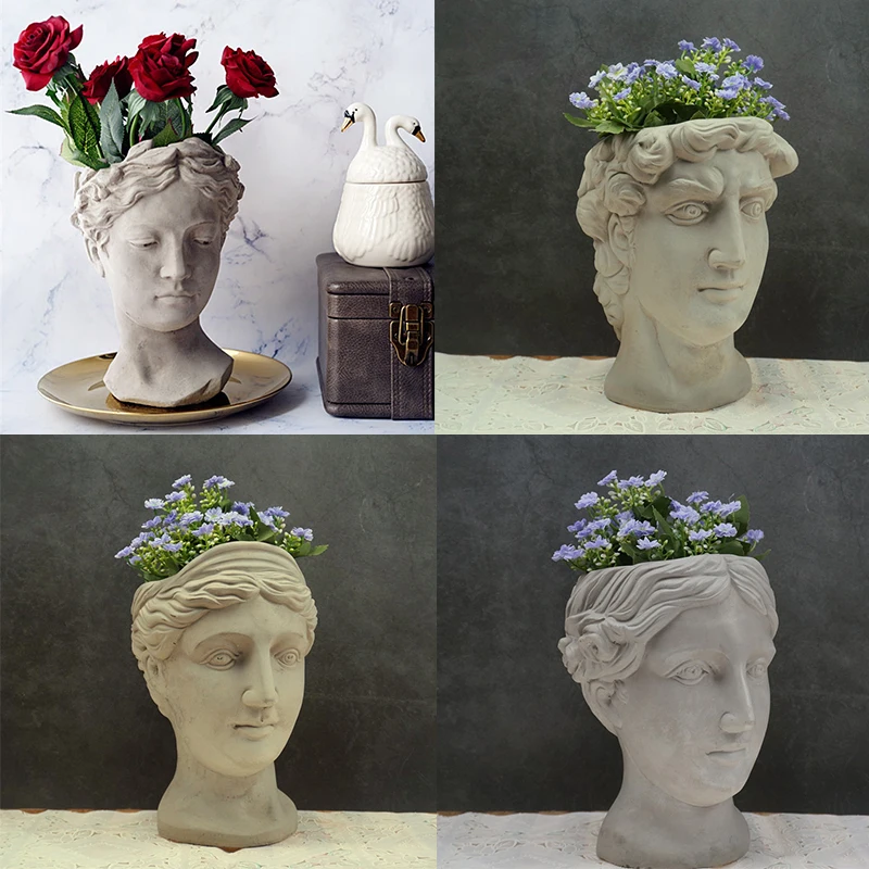 

Portrait Sculpture Beauty Fairy Flower Pot Greek Goddess Lady Face Flower Arrangement Vase Cement Rough Head Vase Home Decor