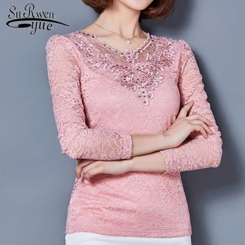 

woman tops and blouse 2019 long sleeve Diamonds lace ladies tops Women blouse Solid Hollow women shirts plus size blusas 585D 30