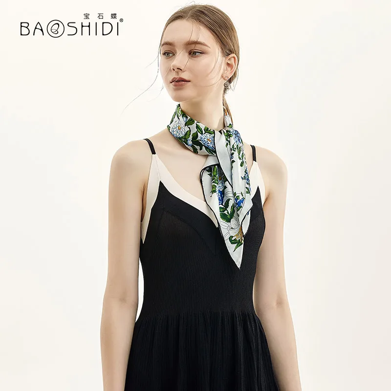 [BAOSHIDI]2019 модные шарфы для шеи 100% Шелковый женский шарф весенний платок из чистого
