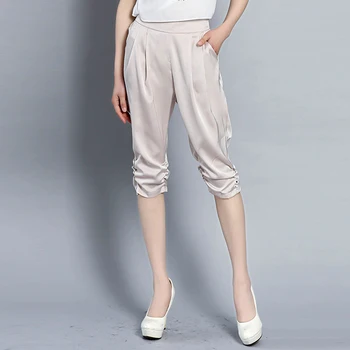 

women high waist harem pants elastic waist satin casual large size imitation silk female pants summer Loose capris