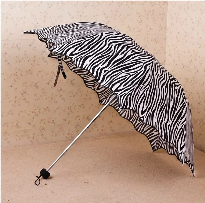 Creative Zebra Stripes Cute Sunny and Rainy Umbrella Princess Lotus
