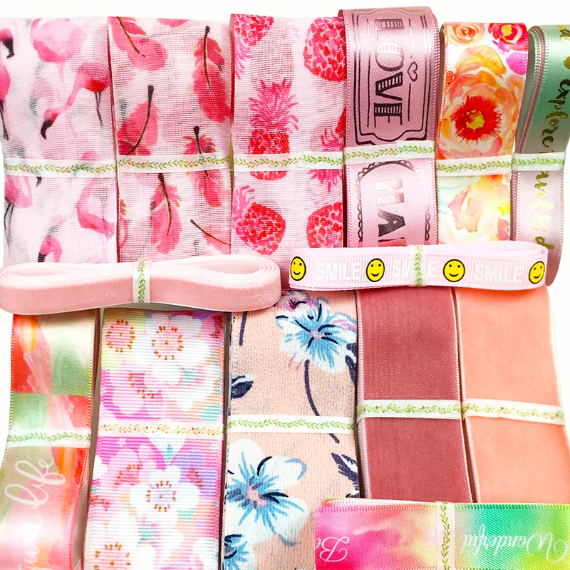 

NEW Colorful Mix Ribbon set Printed Satin ribbon DIY Hairbows Gift Wrapping pink world Wedding Hand made Accessory