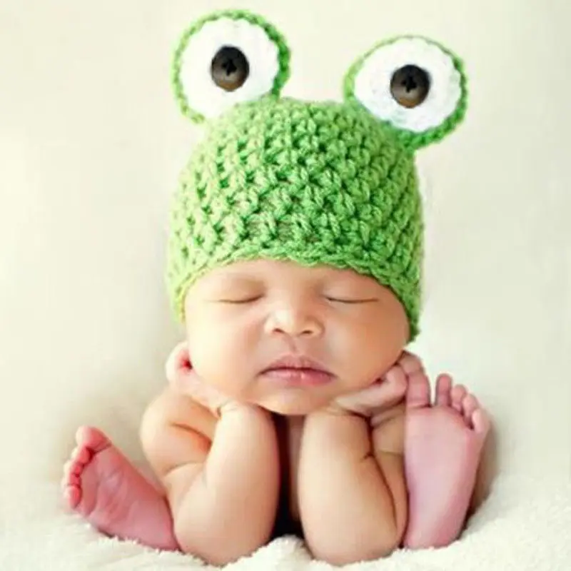 Детская шапка ручной вязки шляпа лягушки Новорожденный ребенок шапка Девочки Мальчики Вязание крючком горячая Распродажа костюм фотографии реквизит шапки бини