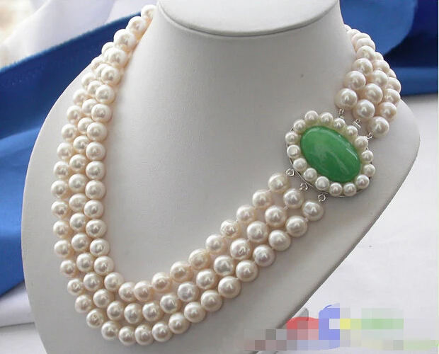 p2016 3ROW 10MM WHITE ROUND FW CULTURED PEARL NECKLACE ^^^@^Noble style Natural Fine jewe FREE SHIPPING
