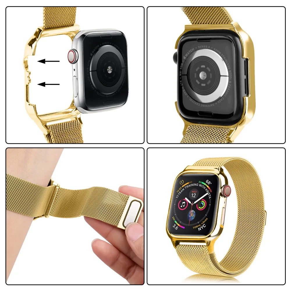 Миланская петля на магнитной застежке для Apple Watch Series 5, 4, чехол-браслет из нержавеющей стали, ремешок Ремешок для iWatch 40 мм, 44 мм, крышка ремешка