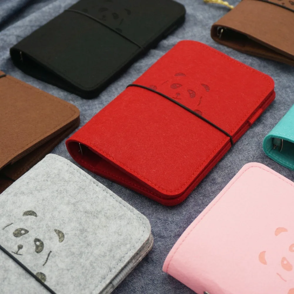 Harphia A5 A6 A7 Wool Felt Panda Planner Loose Leaf Notebook Refillable Spiral Binder Diary Travel Journal Self-design Bandage
