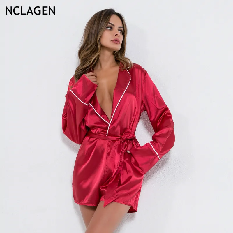 NCLAGEN 2019 Women Sexy Bow Bandage Sashes Playsuits High