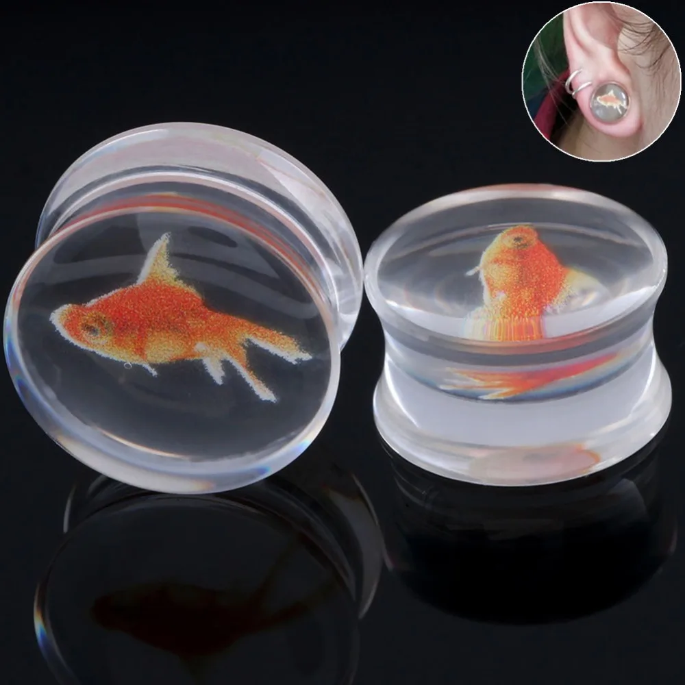 

2pcs/Pair Transparent Acrylic Goldfis Flesh Plugs Saddle Ear Expansion Tunnels Stretchers Body Jewelry Piercing Gauge 10-25mm