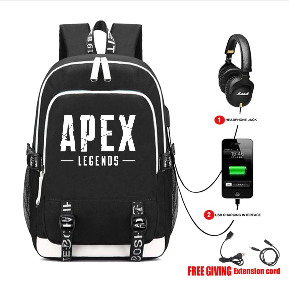 

Fashion Cool Apex Legends Backpack with USB Charging Port and Lock &Headphone interface for College Student Work school bag