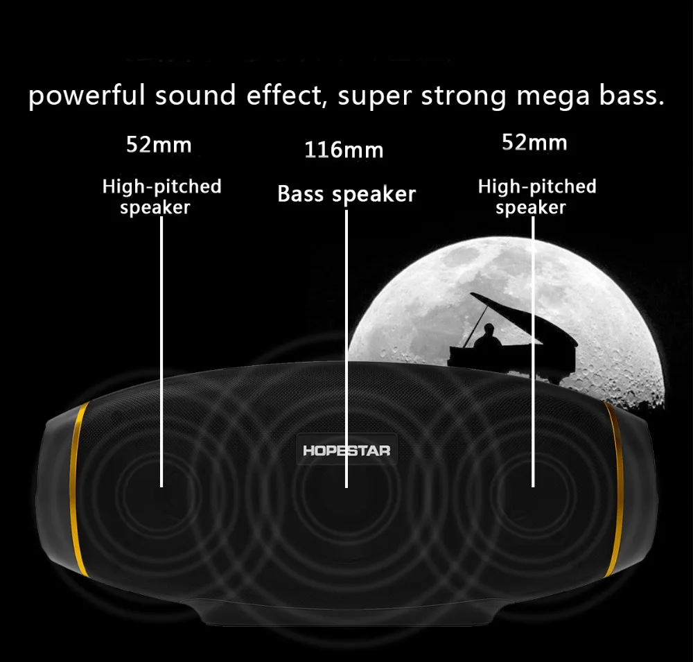HOPESTAR Wireless portable Bluetooth 2.1 Speaker 20W Waterproof Outdoor Bass Effect with Power Bank