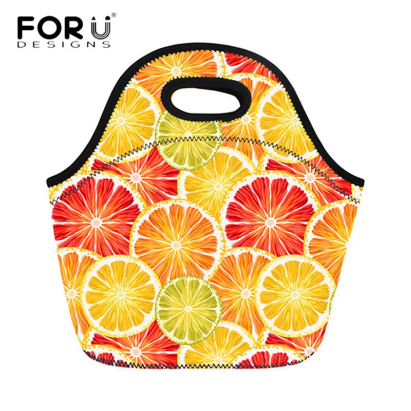 FORUDESIGNS Fruit Orange 3D Print Neoprene Lunch Bags Waterproof Insulated Food Box Bag for