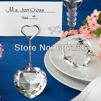 

Free shipping Crystal heart photo& Card holder 50PCS/LOT Charming' Silver Bell with Dangling Heart Charm wedding decoration