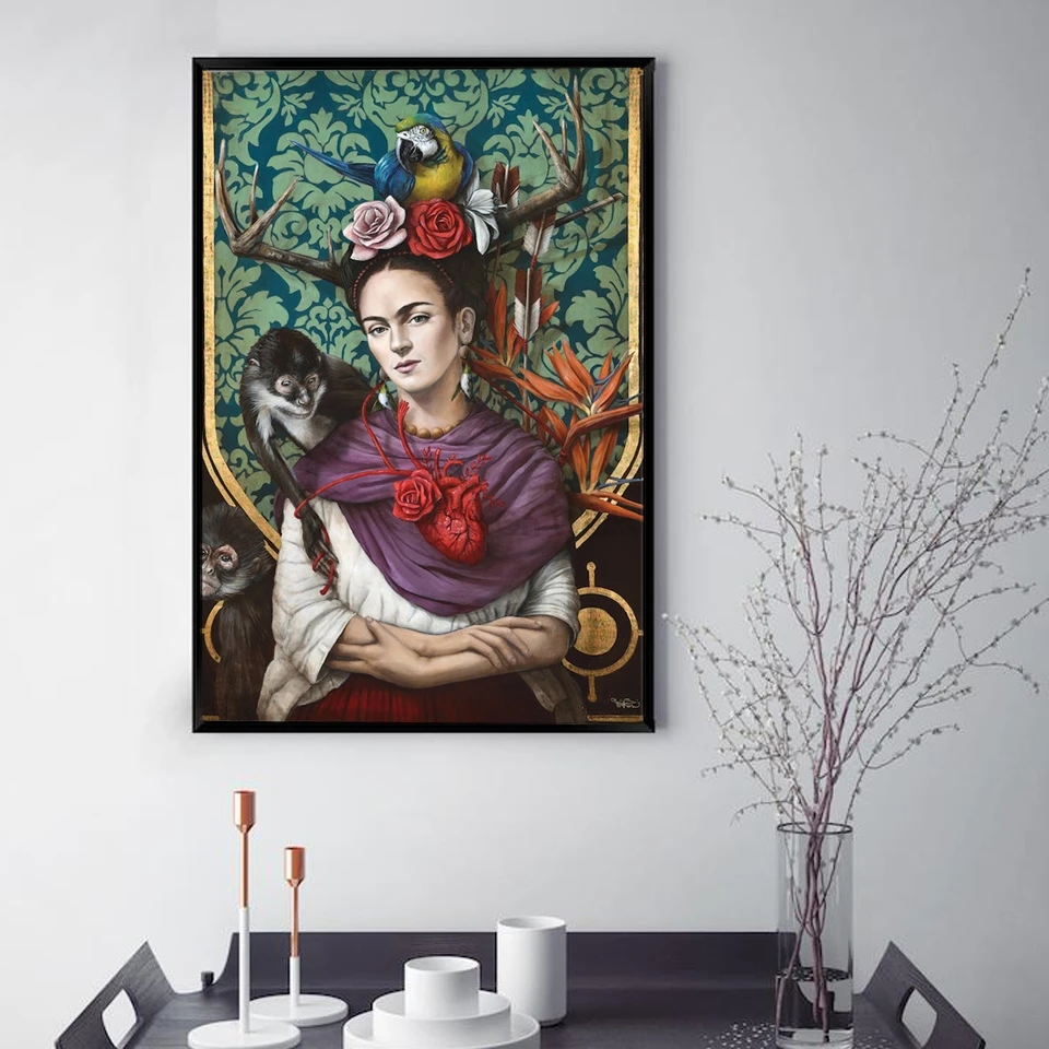 

Hommage (A Tribute ) Art Poster Canvas Painting Flower Animals Wall Pictures for Living Room Self Portrait Decor