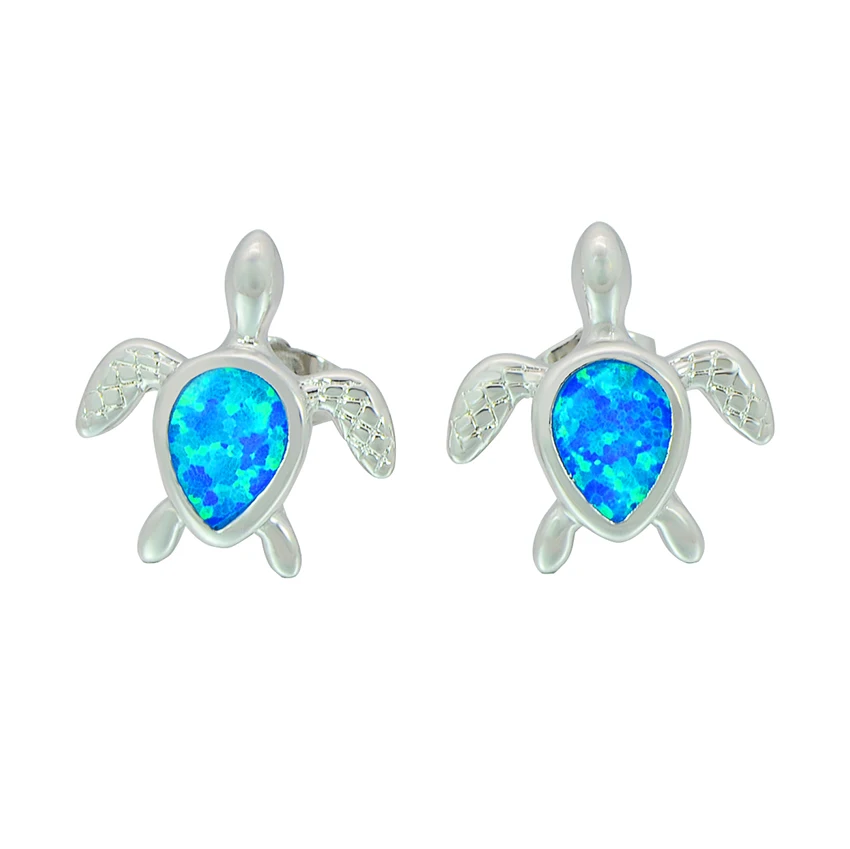 

Female White & Blue Fire Opal Turtle Design Sterling Silver Filled Jewelry Double Earrings For Women EJL171106003