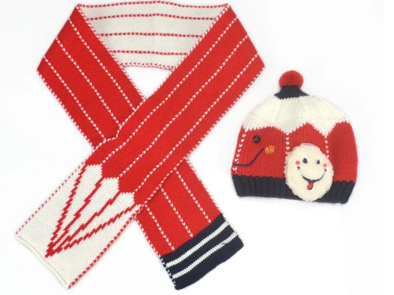 2 шт./компл. Детские Зимние улыбка шапка с шарфом для новорожденных Bebe детская теплая шапка и шарф комплект 3 месяца-3 лет