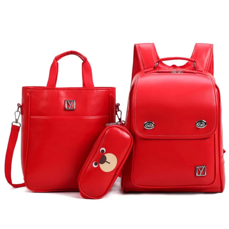 3 комплекта детские школьные ранцы для мальчиков и девочек PU школьный рюкзак Водонепроницаемый ранец Детская сумка для книг mochila с детской сумочкой