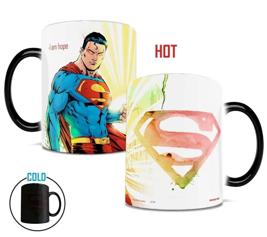 Супермен Волшебная кофейная кружка чашки меняющие цвет кружки для чая, молока тепла реактивные кружки подарок кофейная чашка кружка