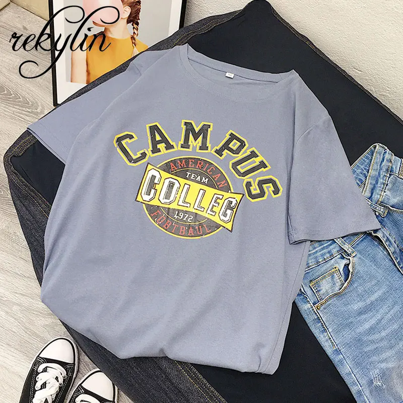 

2019 Fashion Short Sleeve TShirt Campus Printed 100% Cotton Top Tees Casual O Neck T-Shirt Unisex TShirt