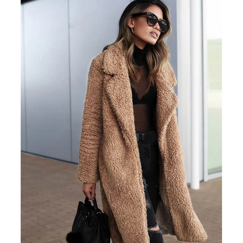 

Winter Thick Long Teddy Coat Women High Street Oversize Fleece Jackets and Coats Ladies Lamb Wool Coat Faux Fur Lapel Coat