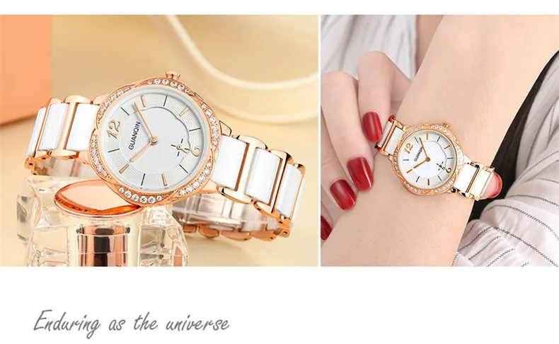 Модные керамические часы для женщин GUANQIN часы для женщин высокого качества кварцевые роскошные часы для девочек водонепроницаемые часы платье наручные часы