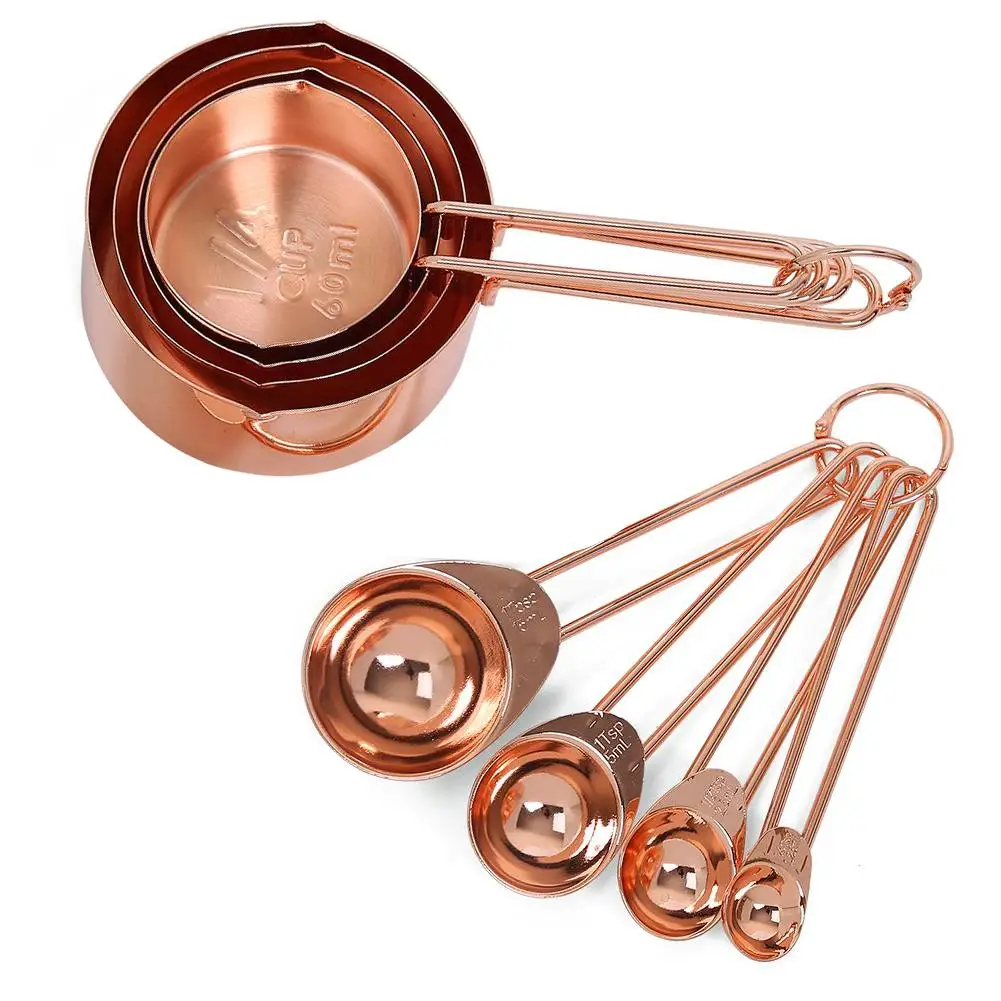 

8 PCS/Set Rose Gold Measuring Cup Baking Tool Baking Measuring Golden Measuring Cup Spoon Household Large mouth Opening Dropship