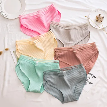 

Women's Cotton Panties Female Striped Breathable Briefs Sexy Underwear Soft Comfort Crotch Lingerie Intimates