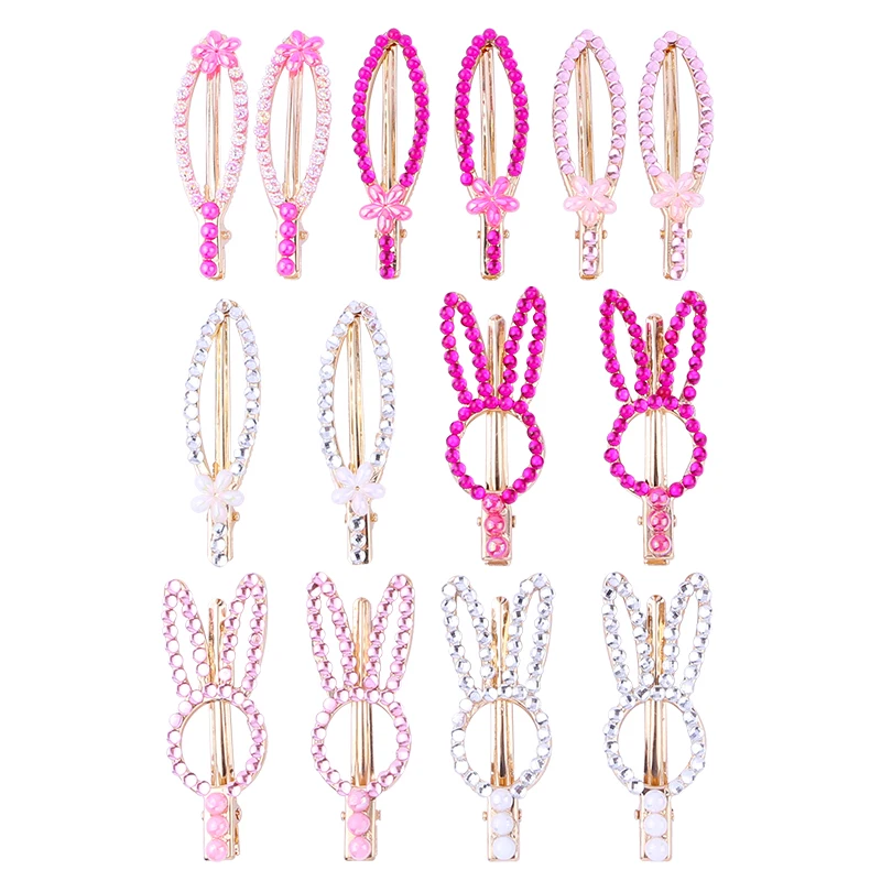 

2pcs/set 7.5cm Shiny Rabbit Duckbill Clip Cute Little Girl Hair Styling Tool Rhinestone Rabbit Ears Hairpin to Girl Baby Child