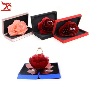 

Unique Pop Up Rose Flower Wedding Engagement Ring Case Creative Women Birthday Valentine's Day Ring Storage Display Gift Box