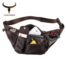COWATHER коровья натуральная кожа нагрудная сумка дизайн Высокое качество Повседневная воловья поясная сумка мужские сумки J7210