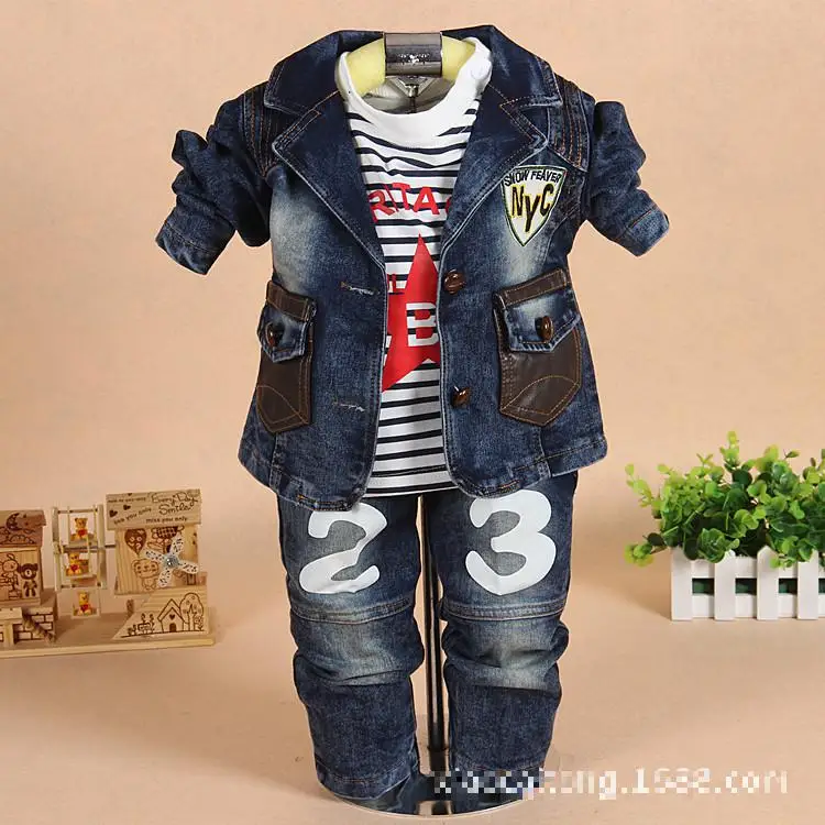 Boys 3pcs Set New Year Costumes For Kids High Quality Jeans Coat Cotton T Shirt And Long Pants Toddler Clothing |