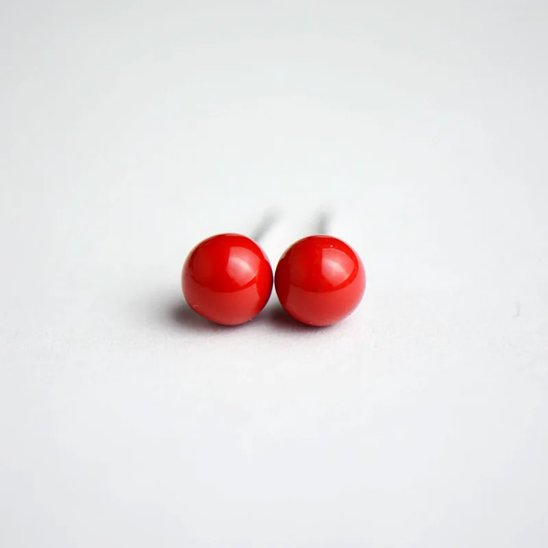 

Red Round Shell Pearl 925 Sterling Silver Studs Earrings for Womens Fashion Korean Girls Small Earings Christmas Jewelry