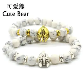 

Cute Bear Natural White turquois Beads Bracelet Men Metal Roman Knight Spartan Warrior Gladiator Helmet Bracelets Wholesale
