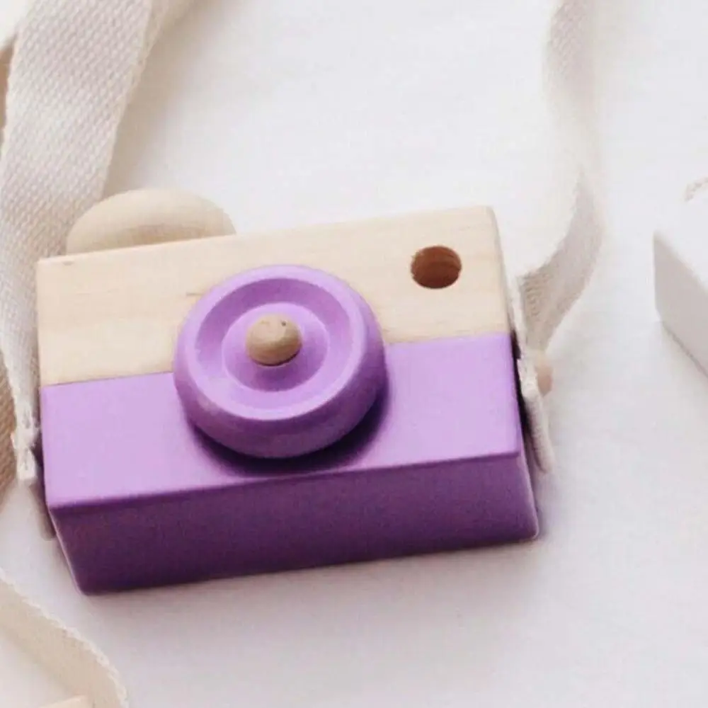 Прекрасная деревянная цифровая камера игрушка детская игрушка из мультика детская креативная камера с ремнем для шеи украшение для фотосъемки детский игровой домик - Цвет: Фиолетовый