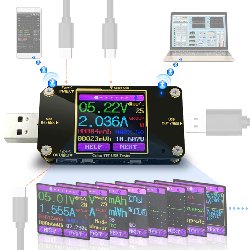 TFT цветной usb type-c тестер беспроводной Bluetooth DC Цифровой вольтметр измеритель напряжения тока детектор power bank индикатор зарядного устройства