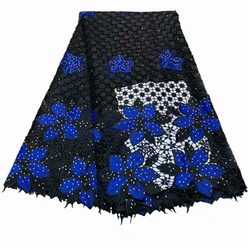 

2018 High quality Black and blue French lace embroidered with stones Nigerian Guipure lace fabrics for wedding dresses df65-1059