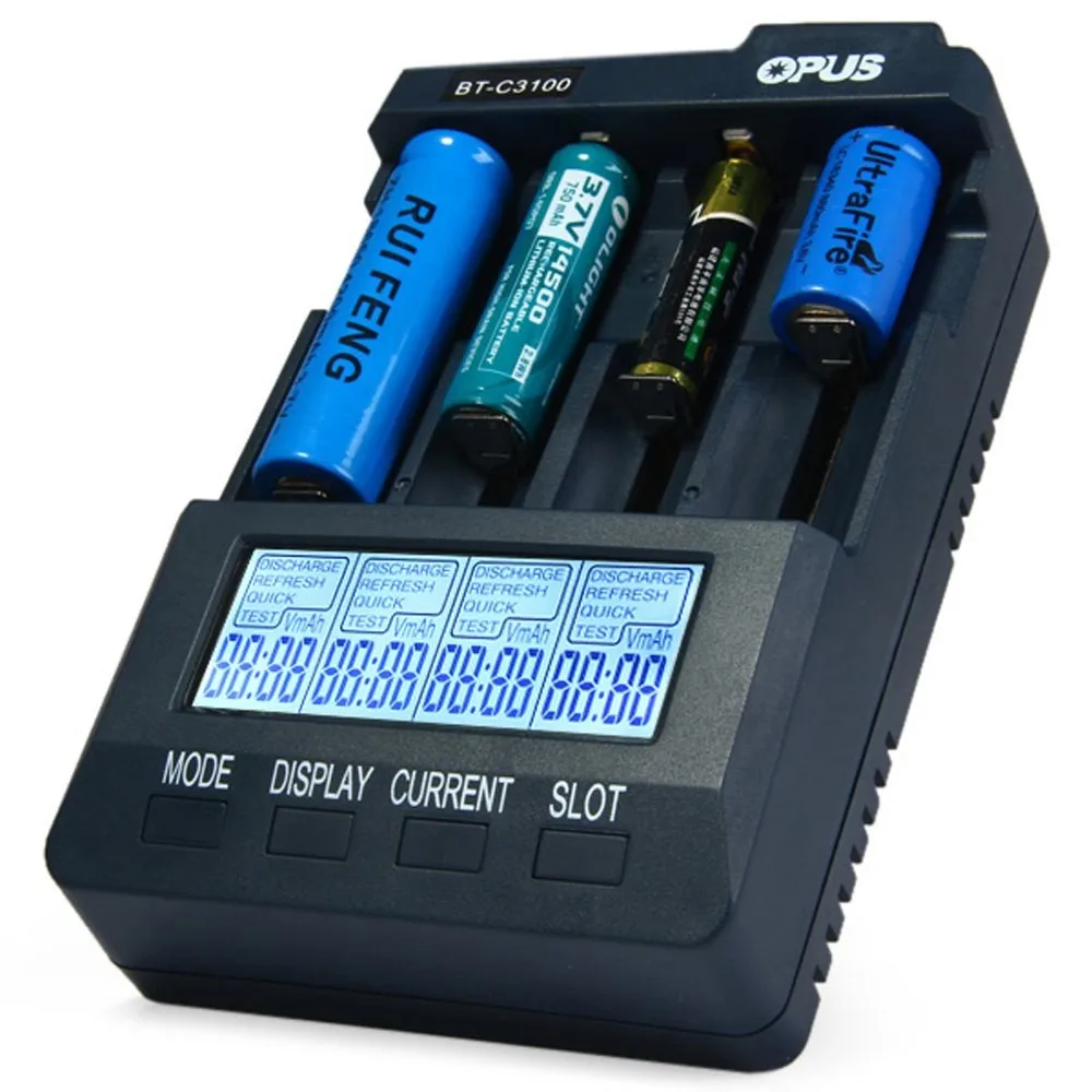 Opus BT C3100 умный цифровой Интеллектуальный 4 слота ЖК-дисплей зарядное устройство совместимый литий-ионный NiCd NiMh AA AAA 10440 18650 батареи ЕС