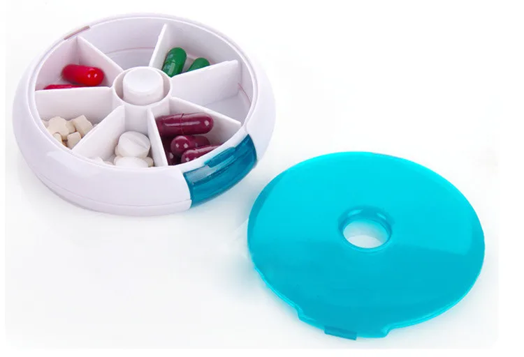 best rolling tool box Portable Separate Round Rotatable Pills Food Grade ABS Plastic Mini One Segment 7 Pieces Boxes Portable Drug Storage Box best rolling tool box