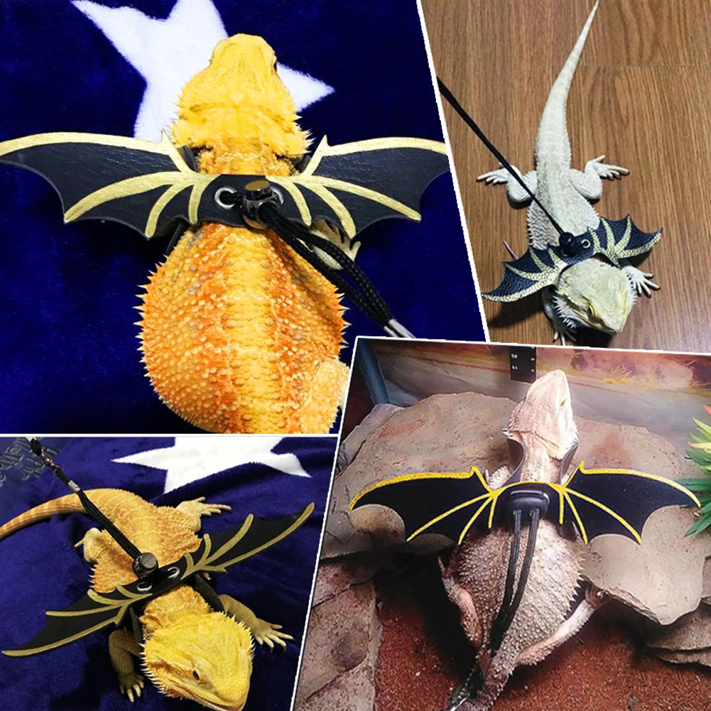 

Lizard Leather Gecko Devil Wings Carrying Walking Bearded Dragon Harness Leash Animals Reptile Adjustable Strap Accessories
