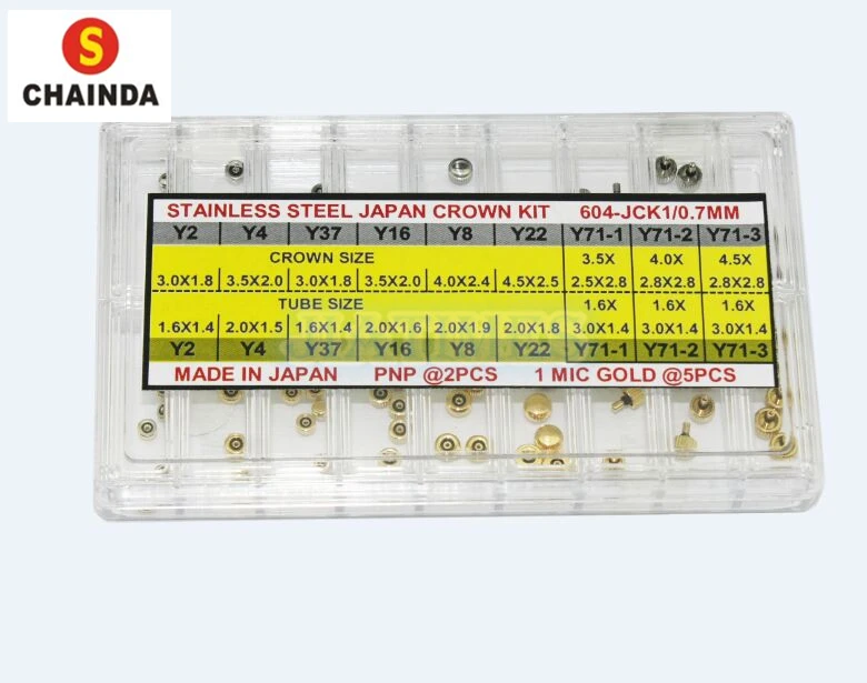 Бесплатная шт. доставка 63 шт. нержавеющая сталь Японии часы комплект коронок 0,7/0,8 мм/0,9 мм Корона диаметр